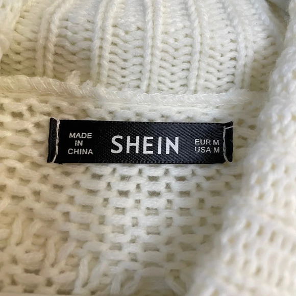 Ivory Chunky Cable Knit Cropped Zig Zag Hem Turtleneck Crochet Sweater Size M - Picture 12 of 15